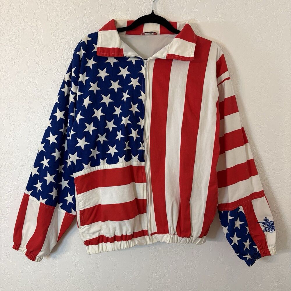 Vintage 80s Carabella American Flag Jacket Anheuser Busch Logo USA Made L